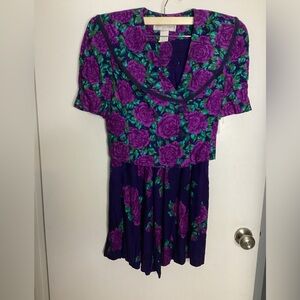 Vtg Deadstock Jessica Howard Purple and Green Floral Top & Gauchos 10P